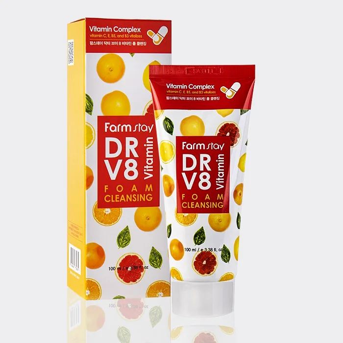 فوم شستشوی صورت مولتی ویتامین و روشن کننده فارم استی  100 میل مدل DR V8 vitamin foam cleansing