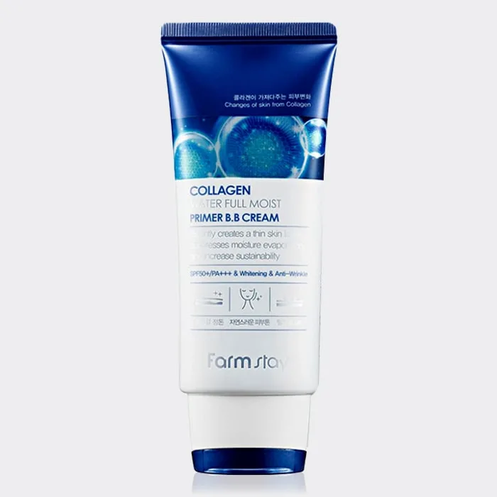 بی بی کرم کلاژن فارم استی 50 گرم مدل Farm Stay Collagen Water Full Moist Primer B.B Cream Spf50