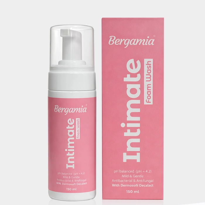 2-bergamia intimate foam wash copy فوم شستشو بانوان برگامیا تنظیم کننده pH ناحیه ژنیتال و ضد التهاب