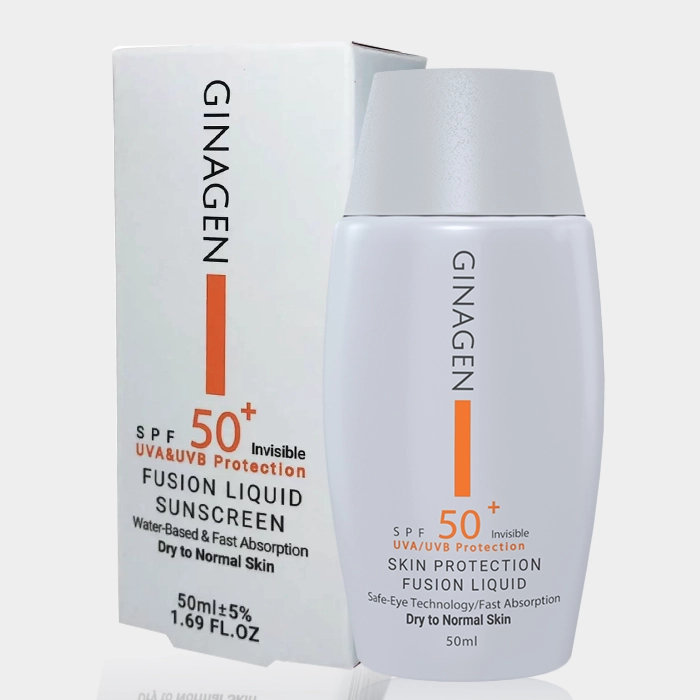 2-ginagen fusion liquid sunscreen dry copy کرم ضد آفتاب پوست نرمال تا خشک ژیناژن