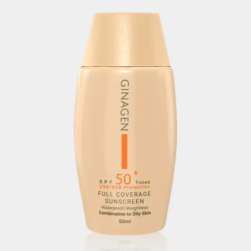 کرم ضد آفتاب رنگی پوست چرب ژیناژن Ginagen Combination To Oily Skin SPF 50 Tinted Sunscreen 50ml
