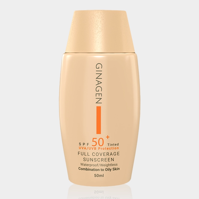 1-ginagen combination to oily tinted sunscreen#f3c5a5 copy کرم ضد آفتاب رنگی پوست چرب ژیناژن Ginagen Combination To Oily Skin SPF 50 Tinted Sunscreen 50ml