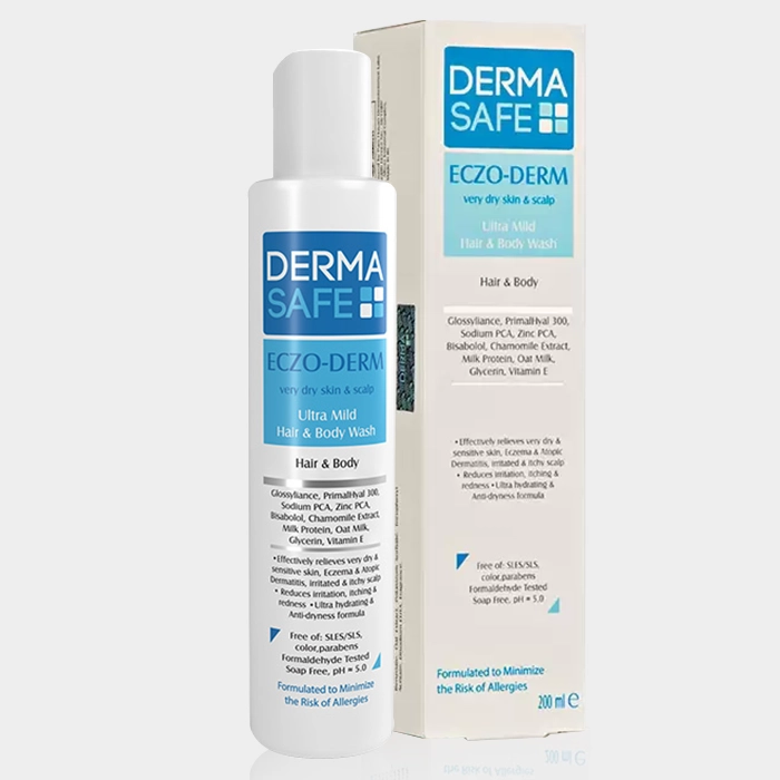 2-dermasafe eczo derm ultra mild face and body wash copy شوینده سر و بدن فاقد سولفات و صابون اگزو درم درماسیف