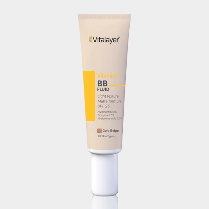 goldbeige vitalayer bb fluid vitamin c#c58d73 copy بی بی فلوئید ویتامین سی ویتالیر