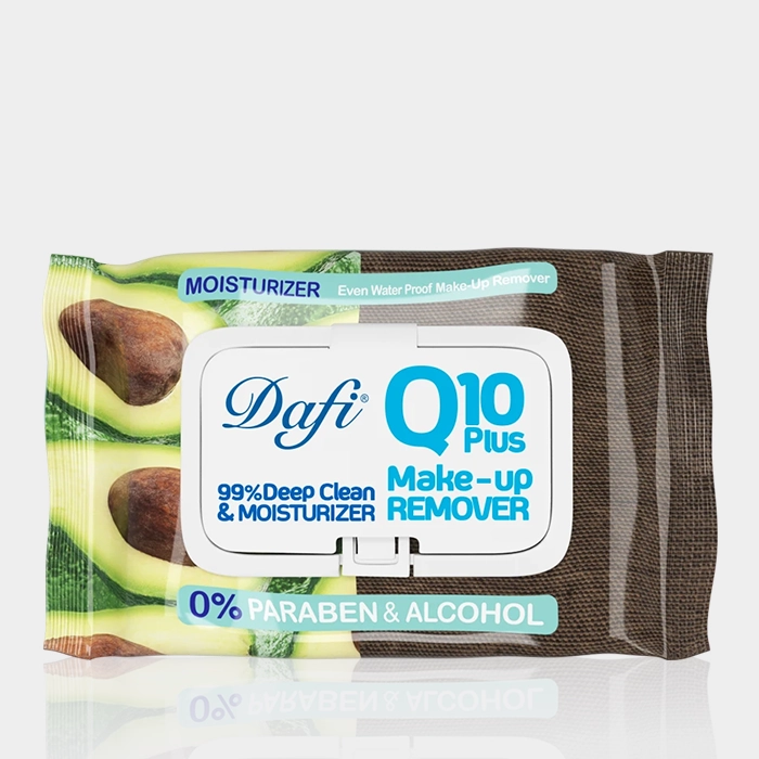 1-dafi Q10 make up remover copy دستمال مرطوب پاک کننده آرایش Q10 دافی طرح آووکادو