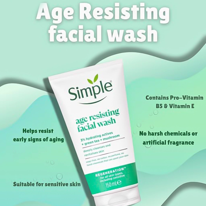شوینده صورت Simple Age Resist Facial Cleanser حاوی عصاره چای سبز